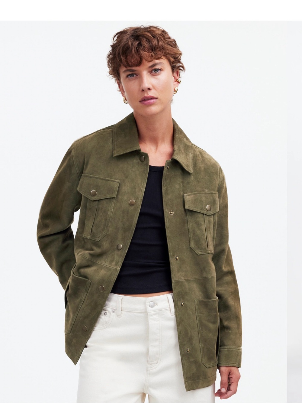 Madewell Olive Suede Belted Trench Coat